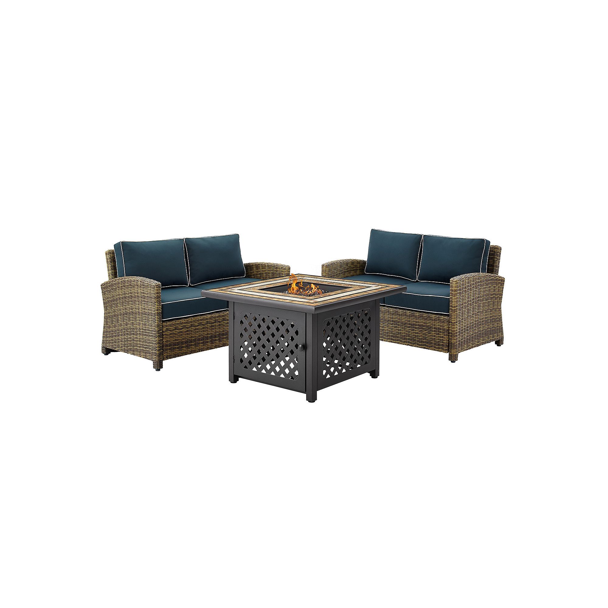 Crosley Furniture Bradenton 3 Piece Outdoor Loveseat Wicker Seating Set Wit