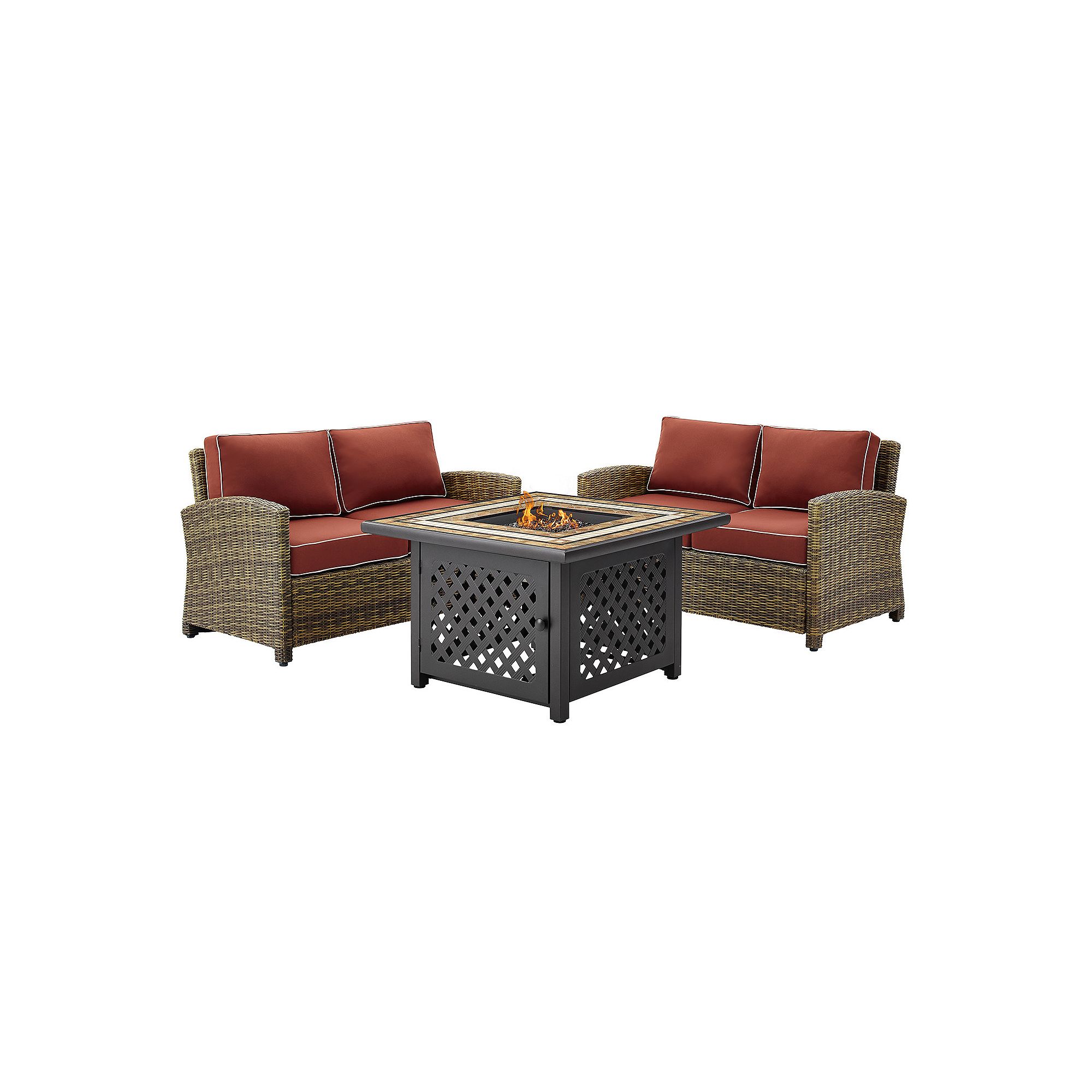 Crosley Furniture Bradenton 3 Piece Outdoor Loveseat Wicker Seating Set Wit