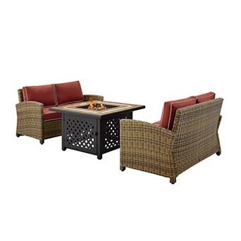 Crosley Furniture Bradenton 3 pc Outdoor Loveseat Wicker Seating Set With Navy Cushions