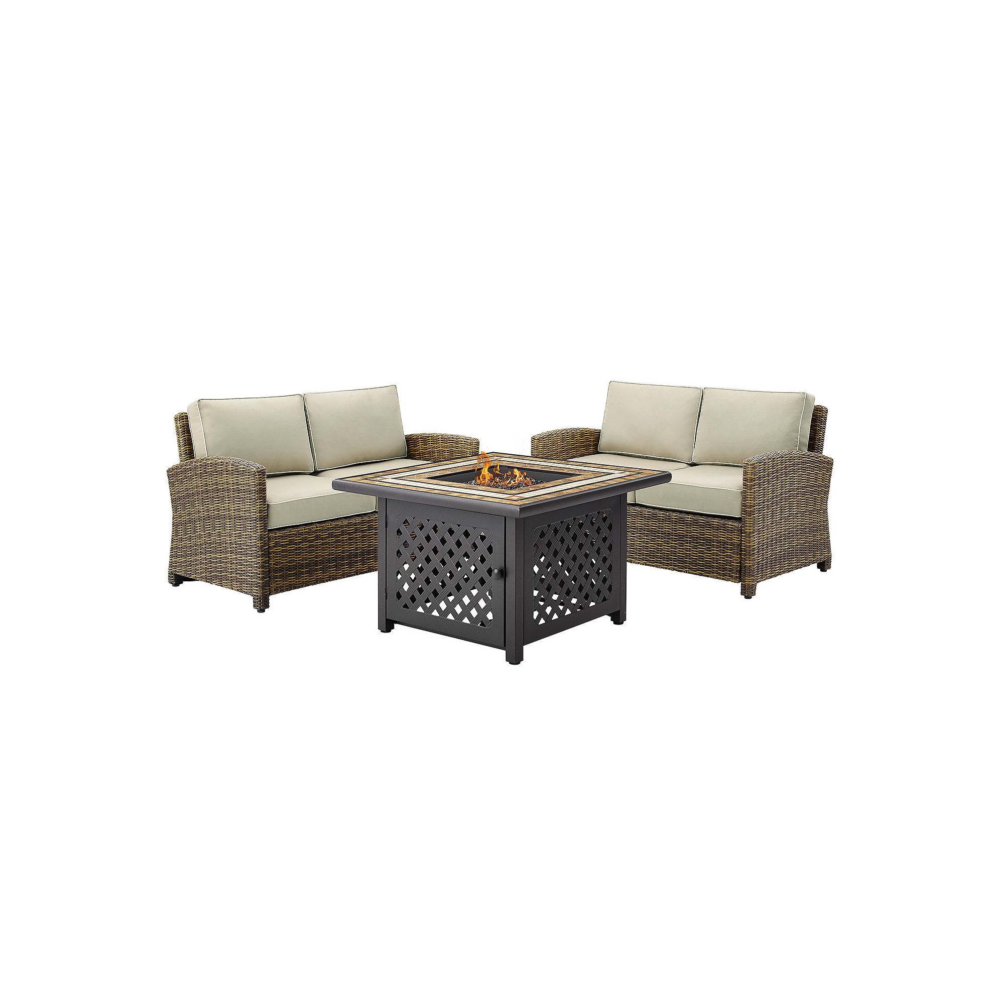 Crosley Furniture Bradenton 3 Piece Outdoor Loveseat Wicker Seating Set Wit
