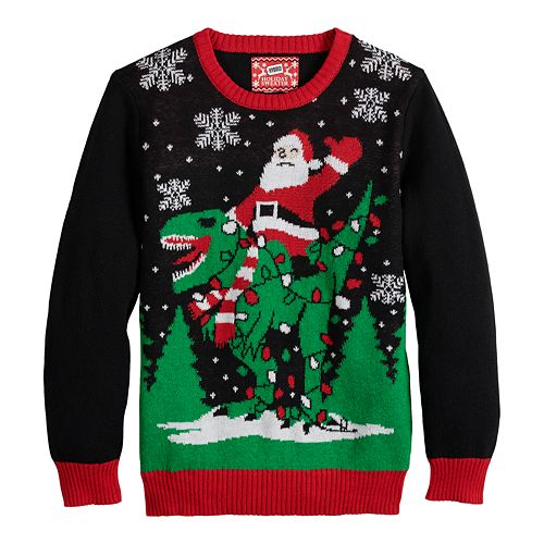 Boys 8 20 Santa Claus Dinosaur Ugly Christmas Sweater