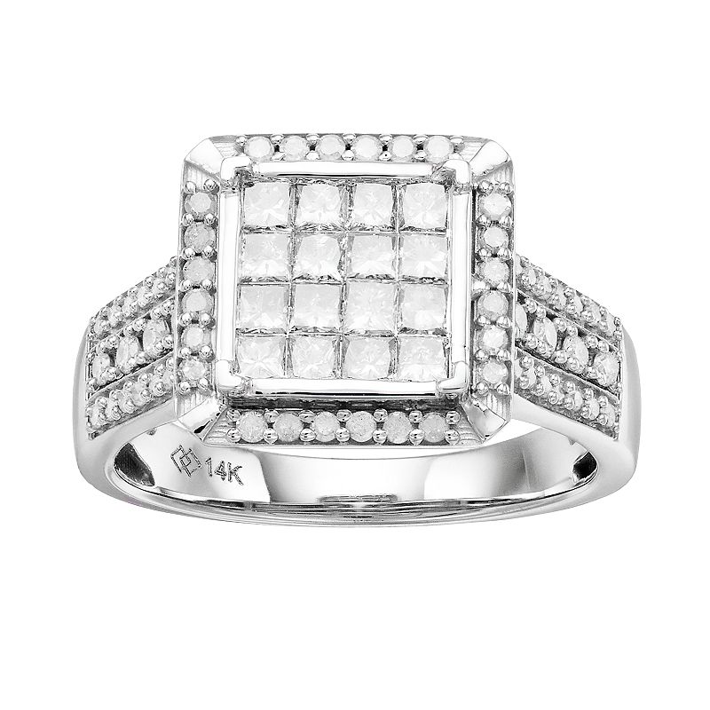 53029848 14k White Gold 1 Carat T.W. Diamond Invisible Set  sku 53029848