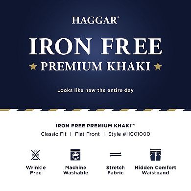 Men's Haggar® Iron Free Premium Khaki Classic-Fit Flat Front Hidden Comfort Waistband Casual Pant