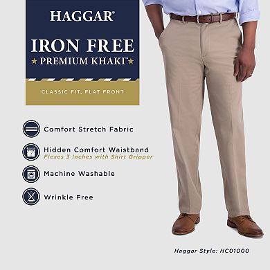 Men's Haggar® Iron Free Premium Khaki Classic-Fit Flat Front Hidden Comfort Waistband Casual Pant