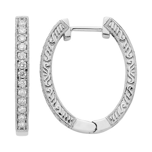 14k Gold 1/2 Carat T.W. Certified Diamond Oval Hoop Earrings