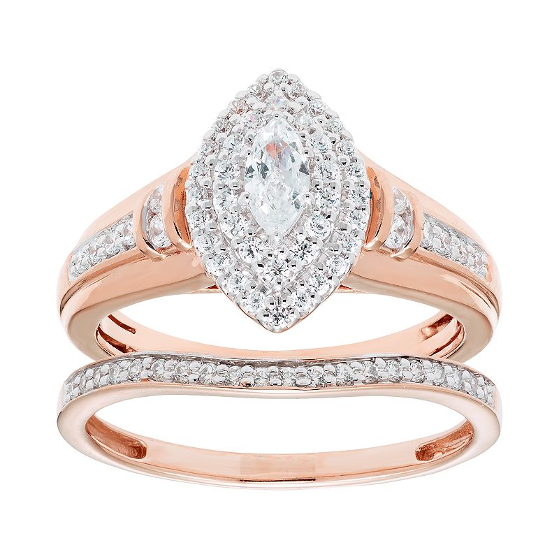14k Gold 3/4 Carat T.W. IGL Certified Diamond Marquise Engagement Ring Set,