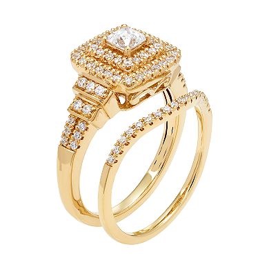 14k Gold 3/4 Carat T.W. IGL Certified Diamond Tiered Engagement Ring Set