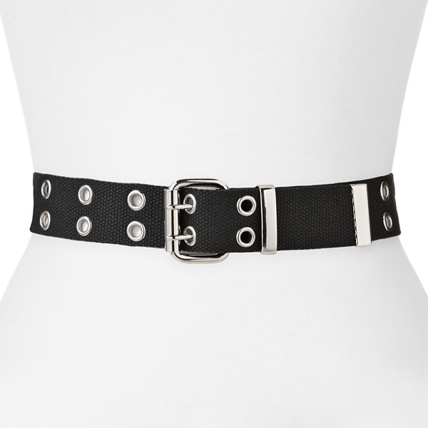 Black Grommet Belt With Chain