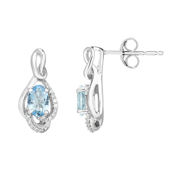 Sterling Silver Genuine Aquamarine & Diamond Accent Drop Earrings