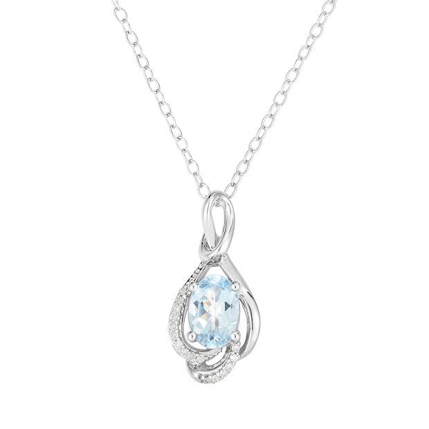 Aquamarine necklace diamond accents store sterling silver