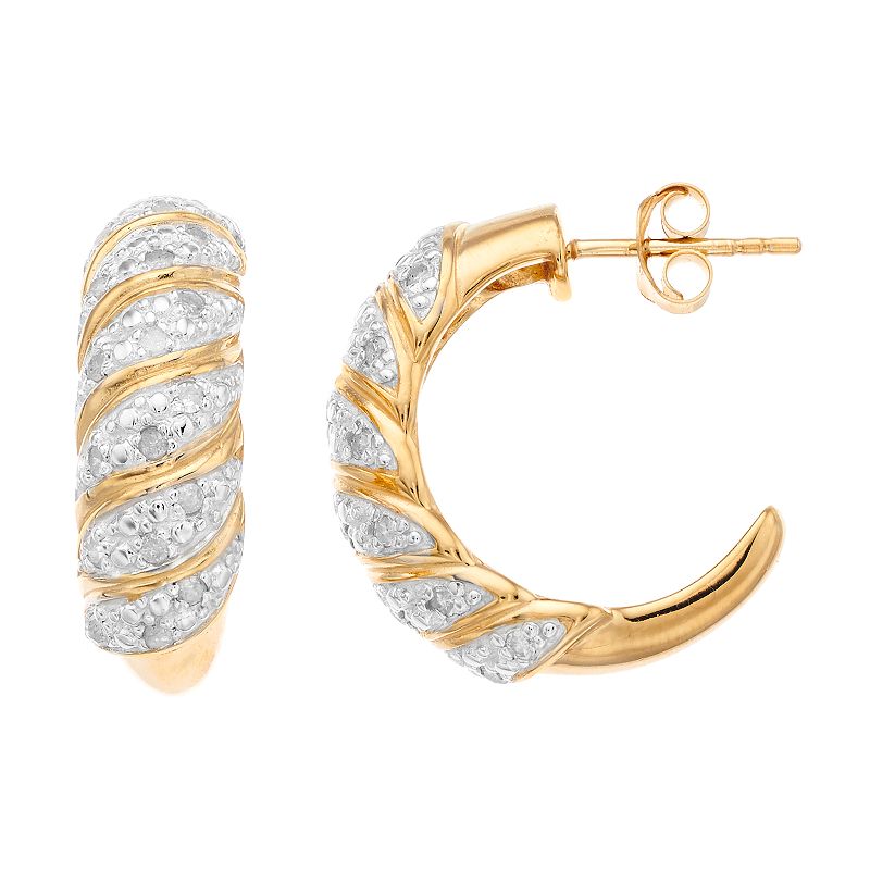 Womens 1/2CTW White Diamond Hoop Earrings in Gold Plated Sterling Silver E