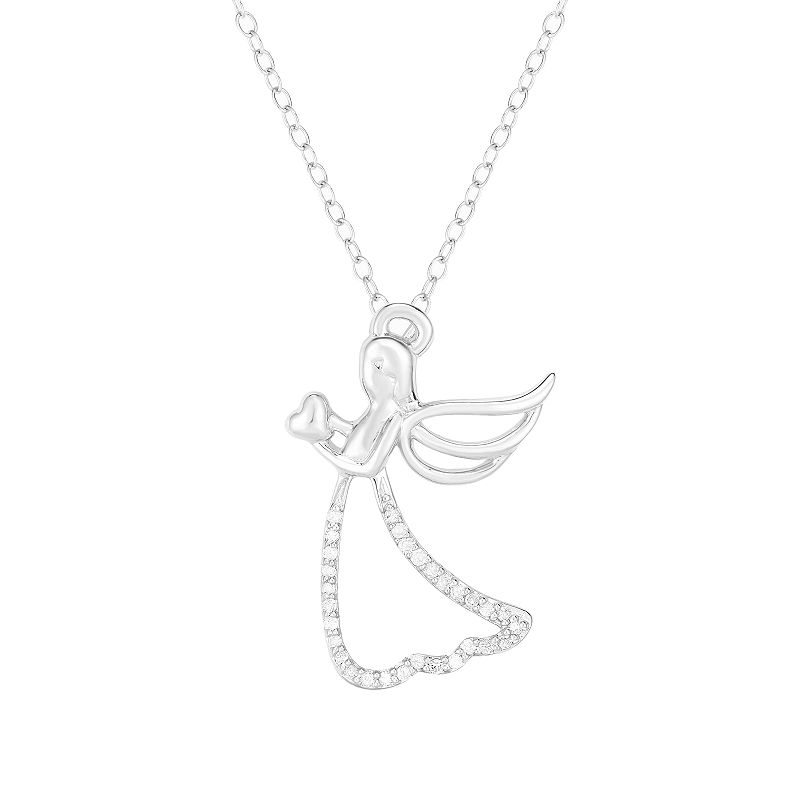 1/10 Carat T.W. Diamond Sterling Silver Angel Pendant Necklace, Womens, S