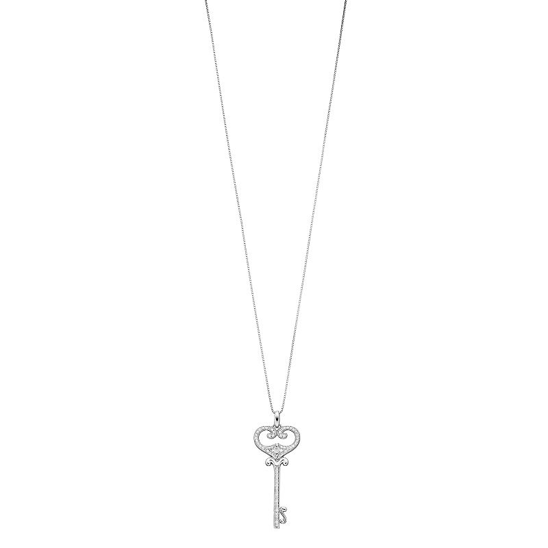 51752328 Womens 1/3CTW White Diamond Key Pendant in Sterlin sku 51752328