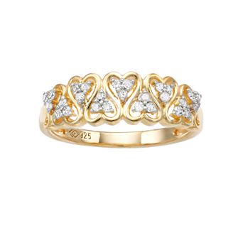 Women's 1/5 ct White Diamond Heart Ring in 14K Gold Over Sterling Silver