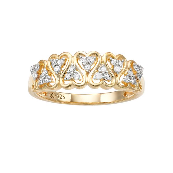 Women's 1/5CTW White Diamond Heart Ring in 14K Gold Over Sterling Silver