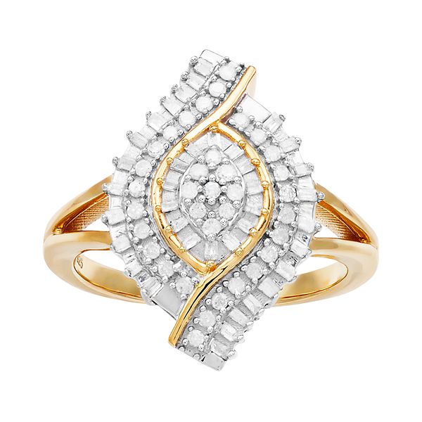 Women's 1/3CTW White Diamond Cluster Ring in 14K Gold Over Sterling Silver