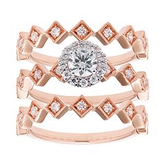14k Gold 9/10 Carat T.W. IGL Certified Diamond 3-Piece Engagement Ring Set