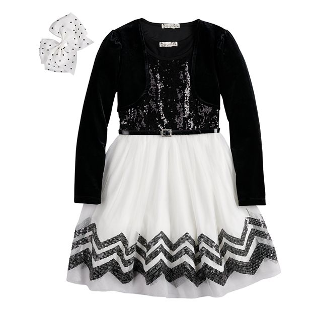 GIRLS WHITE SEQUIN SKATER DRESS