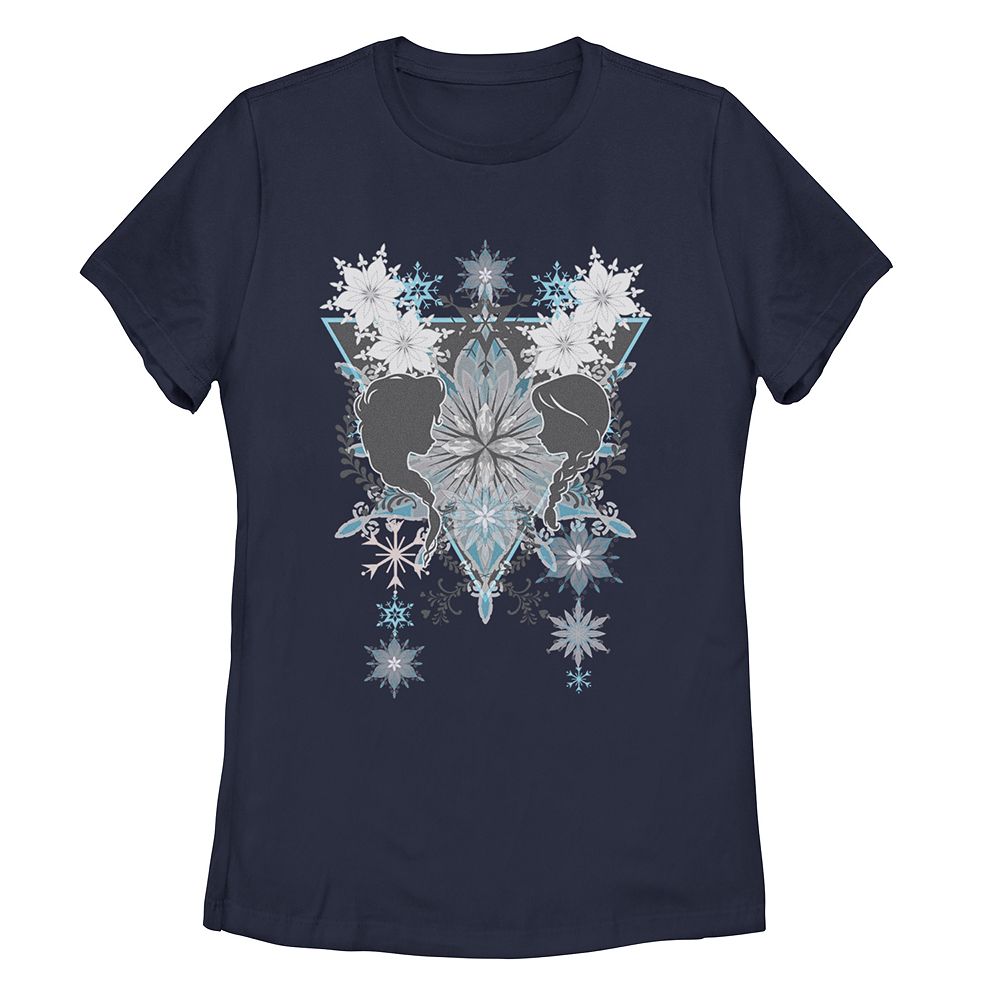 Juniors' Disney's Frozen Elsa Anna Snowflake Geometric Portrait Crew Tee