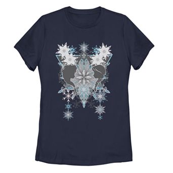 Juniors' Disney's Frozen Elsa Anna Snowflake Geometric Portrait Crew Tee