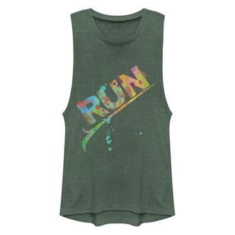 Juniors' Chin-Up Run Colorful Paint Logo Muscle Tank Top