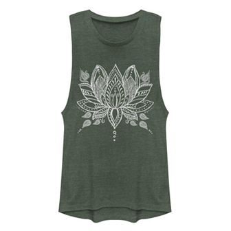 Juniors' Chin-Up Henna Lotus Ideal Racerback Tank Top