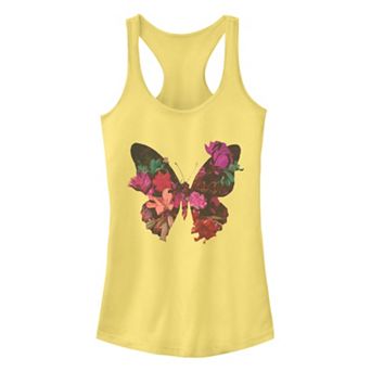 Juniors' Chin-Up Floral Butterfly Ideal Racerback Tank Top