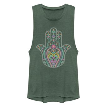 Juniors' Chin-Up Boho Henna Hand Festival Muscle Tank Top
