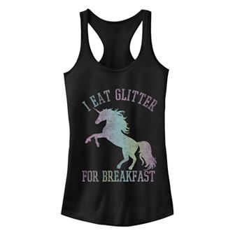 Juniors' Chin-Up Unicorn Breakfast Ideal Racerback Tank Top