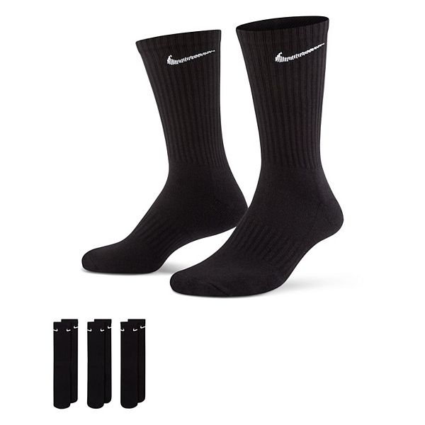 NIKE EVERYDAY CUSHION CREW SOCK - 3 OR 6 PACK BLACK SPORTS SOCKS