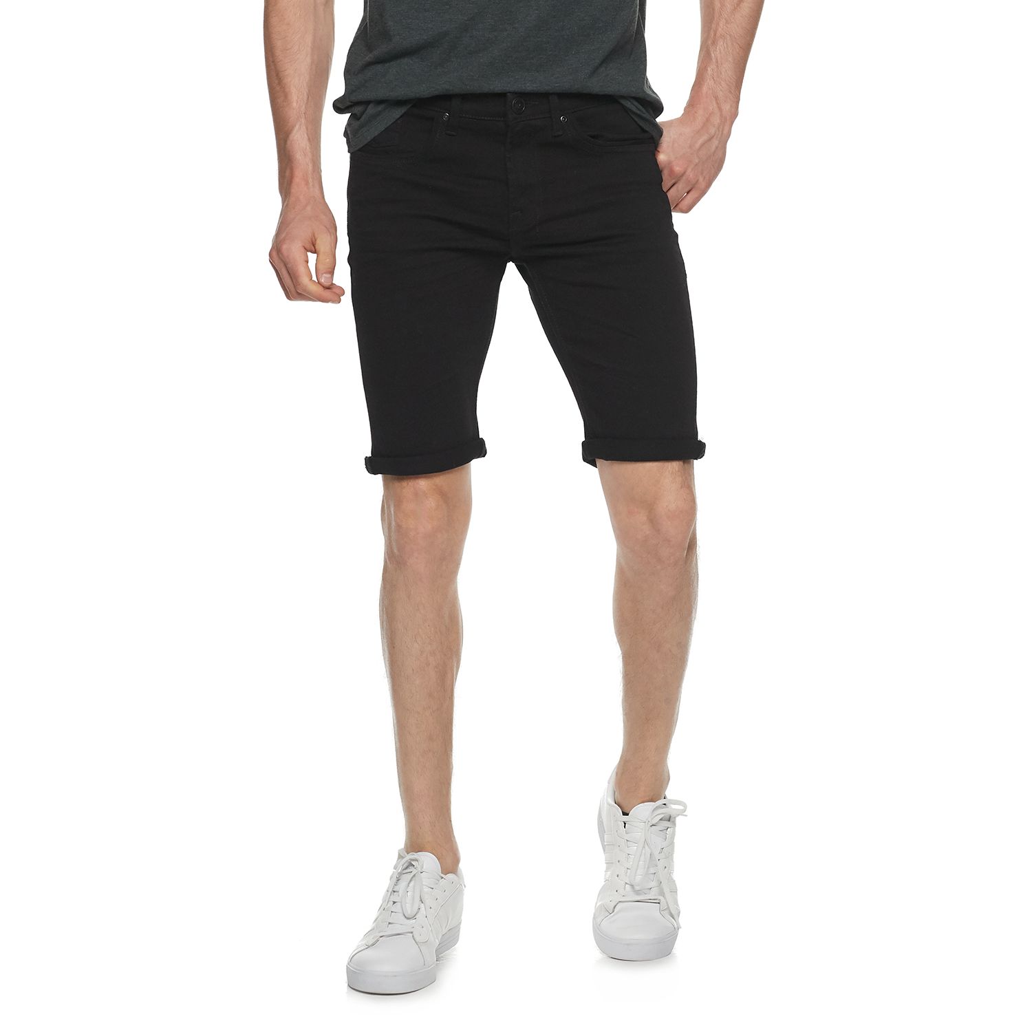 mens black skinny shorts