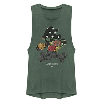 Juniors' Super Mario Bros Mario Silhouette Colorful Fill Muscle Tank Top