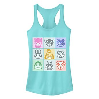 Juniors' Animal Crossing Character Grid Stamps Ideal Racerback Tank Top