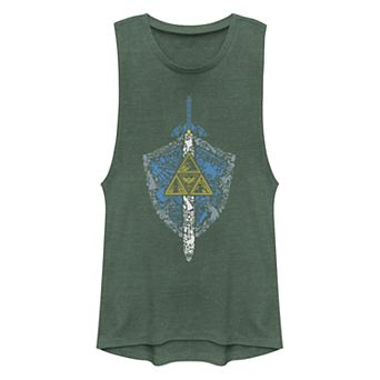 Juniors' Legend Of Zelda Hylian Shield Build Up Fill Muscle Tank Top