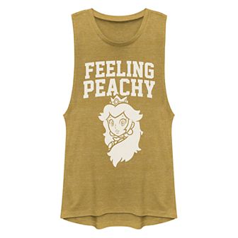 Juniors' Super Mario Bros Peach Feeling Peachy Muscle Tank Top