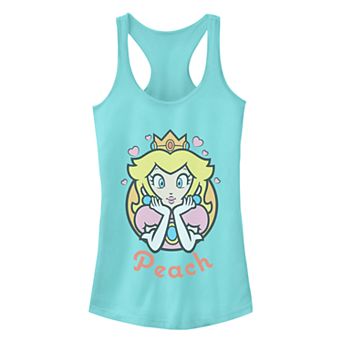 Juniors' Super Mario Bros Peach Hearts Portrait Ideal Racerback Tank Top