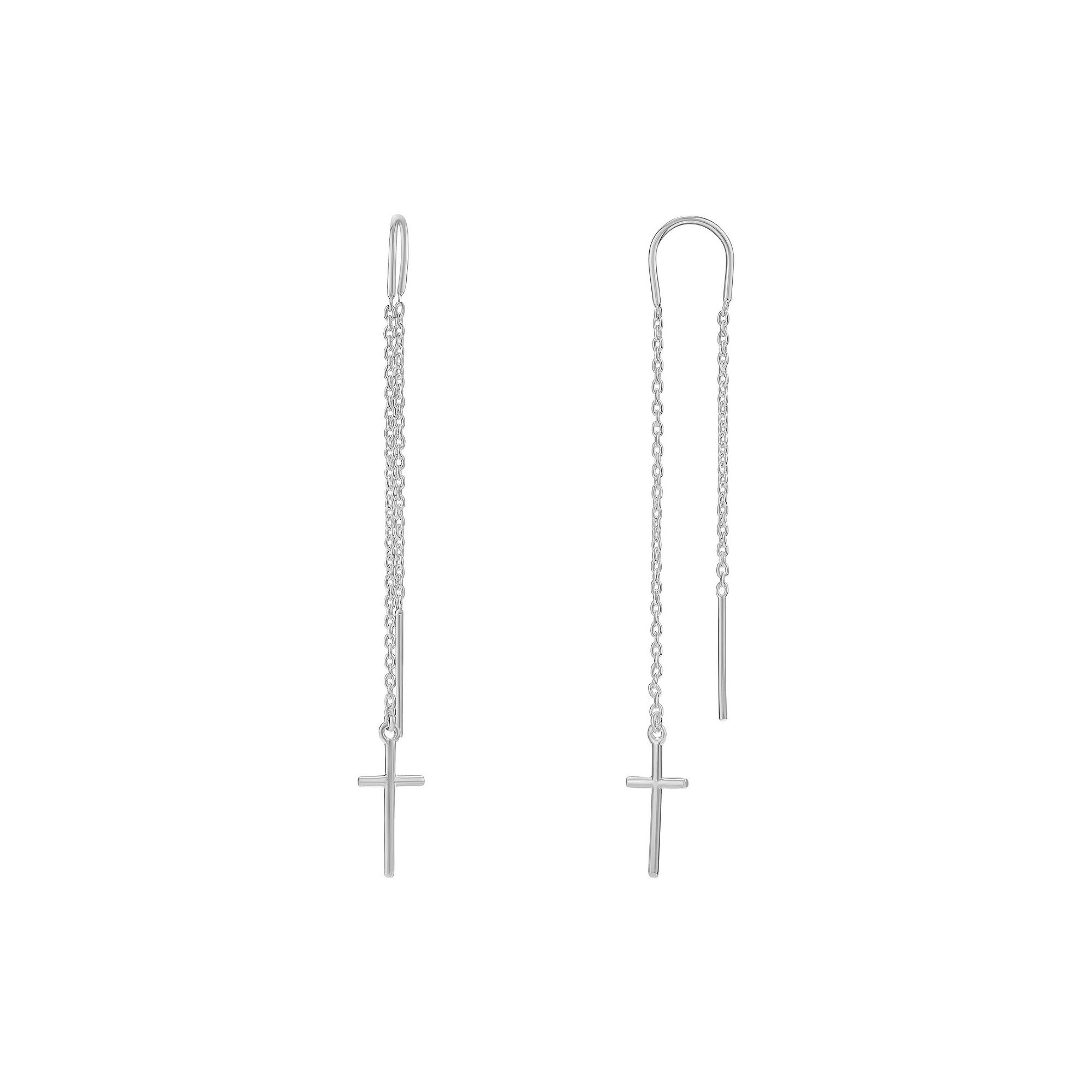 PRIMROSE Sterling Silver Cross Threader Earrings, Womens, Silver Tone