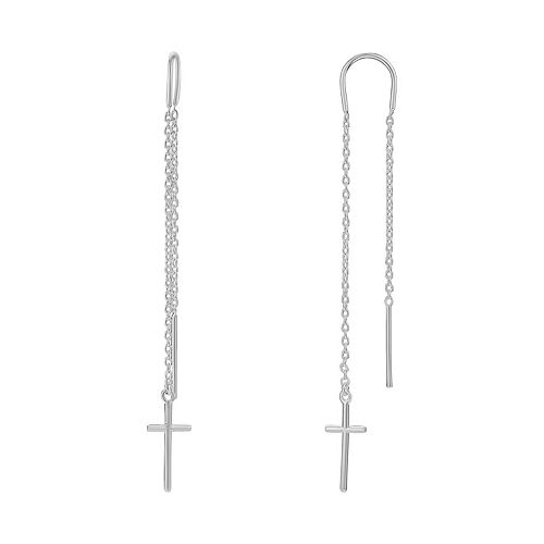 Cross style threader earring silver with zirconia long cross Drop Chain