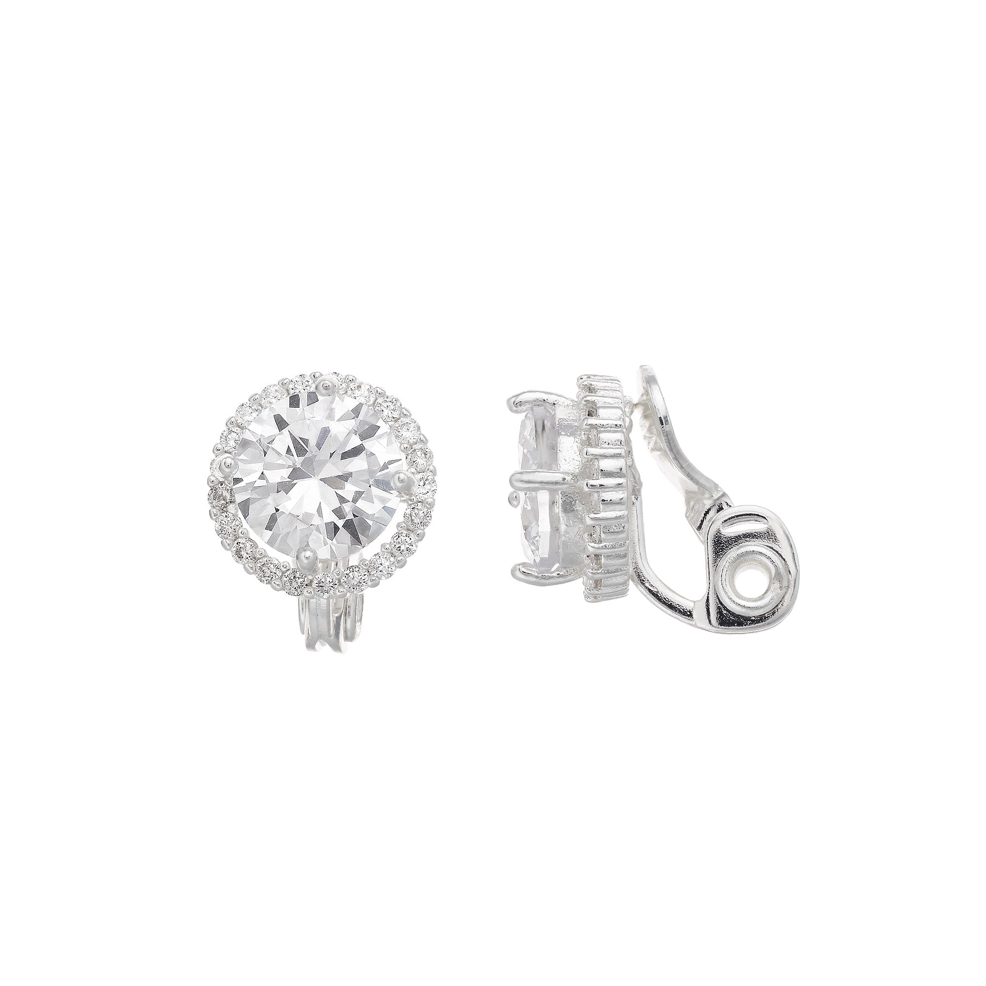 Womens Napier Halo Silver Button Clip Earrings, Silver Tone