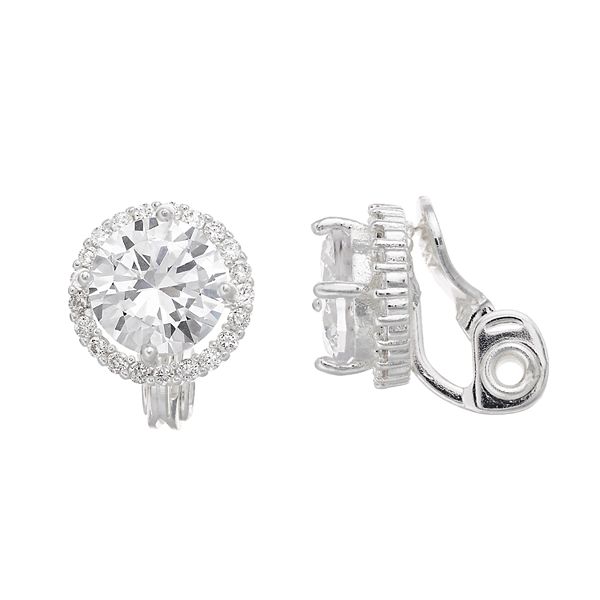 Women's Napier Halo Silver Button Clip Earrings