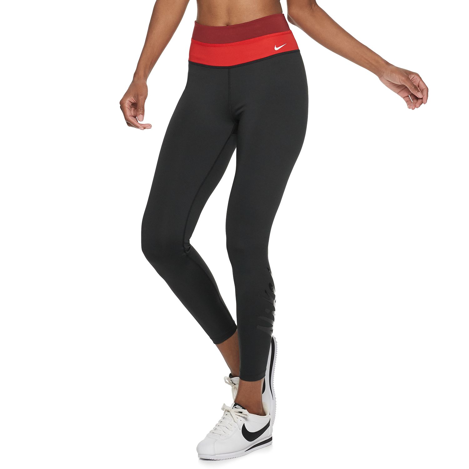 nike training power leggings in red colourblock