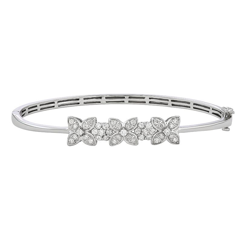 1 Carat T.W. Diamond Sterling Silver Bangle Bracelet, Womens, White