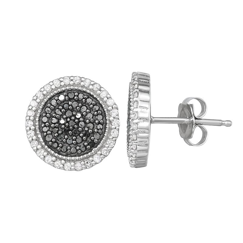 Sterling Silver 1/2 Carat T.W. Black & White Diamond Stud Earrings, Womens