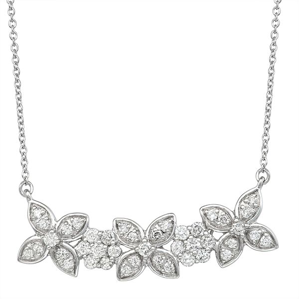 Jewelexcess Sterling Silver 1 Carat Flower Diamond Pendant Necklace