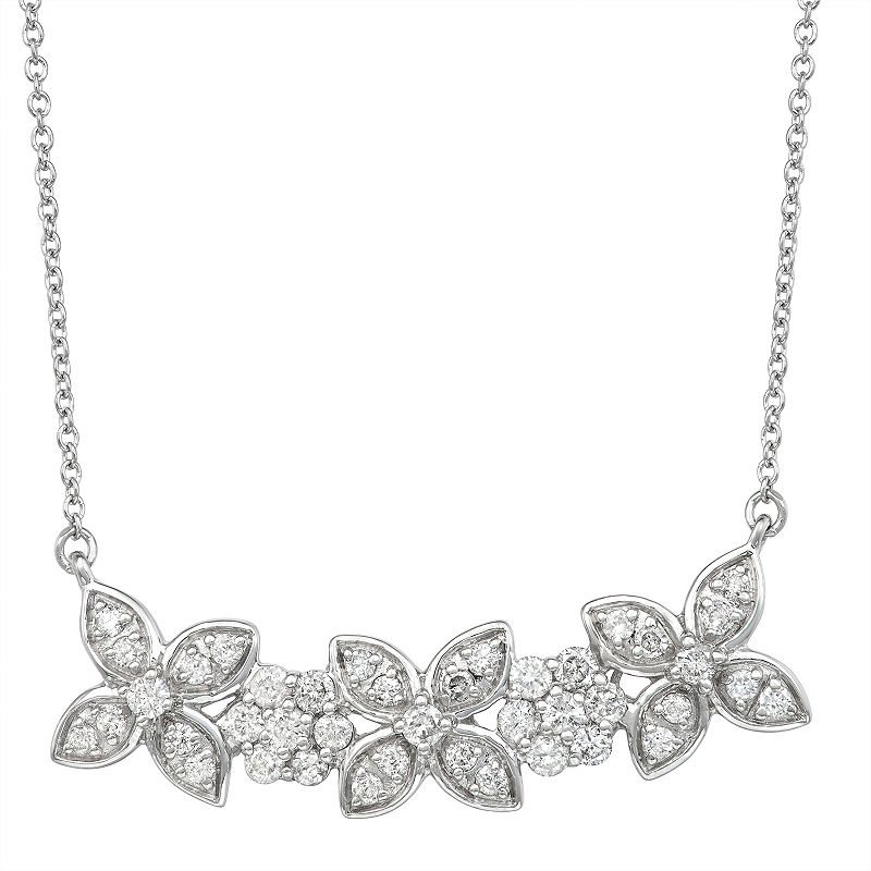 52840202 Sterling Silver 1 Carat Flower Diamond Pendant Nec sku 52840202