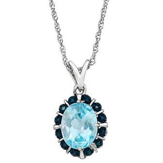 Jewelexcess Sterling Silver 2.30 Carat T.W. Blue Topaz & Blue Diamond Accent Pendant Necklace