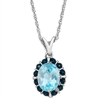 Jewelexcess Sterling Silver 2.30 Carat T.W. Blue Topaz & Blue Diamond Accent Pendant Necklace