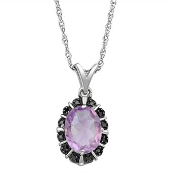 Jewelexcess Sterling Silver 1.65 Carat T.W. Gemstone & Black Diamond Accent Pendant Necklace
