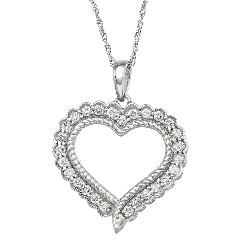 Sterling Silver 1 2 Carat Diamond Heart Pendant Necklace