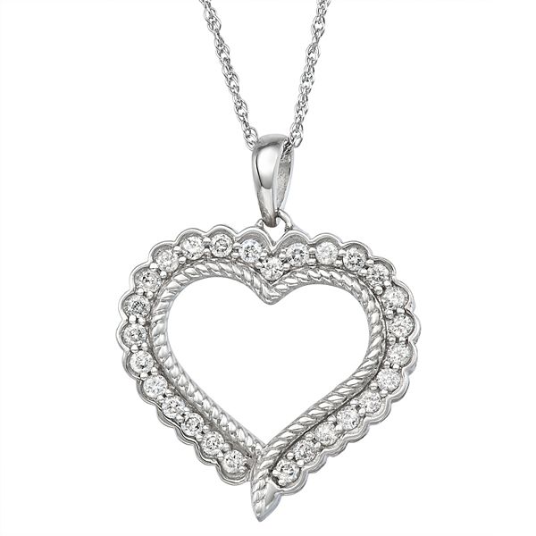 Jewelexcess Sterling Silver 1/2 Carat Diamond Heart Pendant Necklace